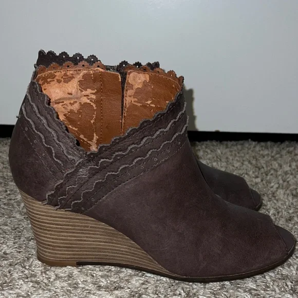 Lucky Brand Dark Brown Peep-Toe Wedge Booties - Picture 3 of 11